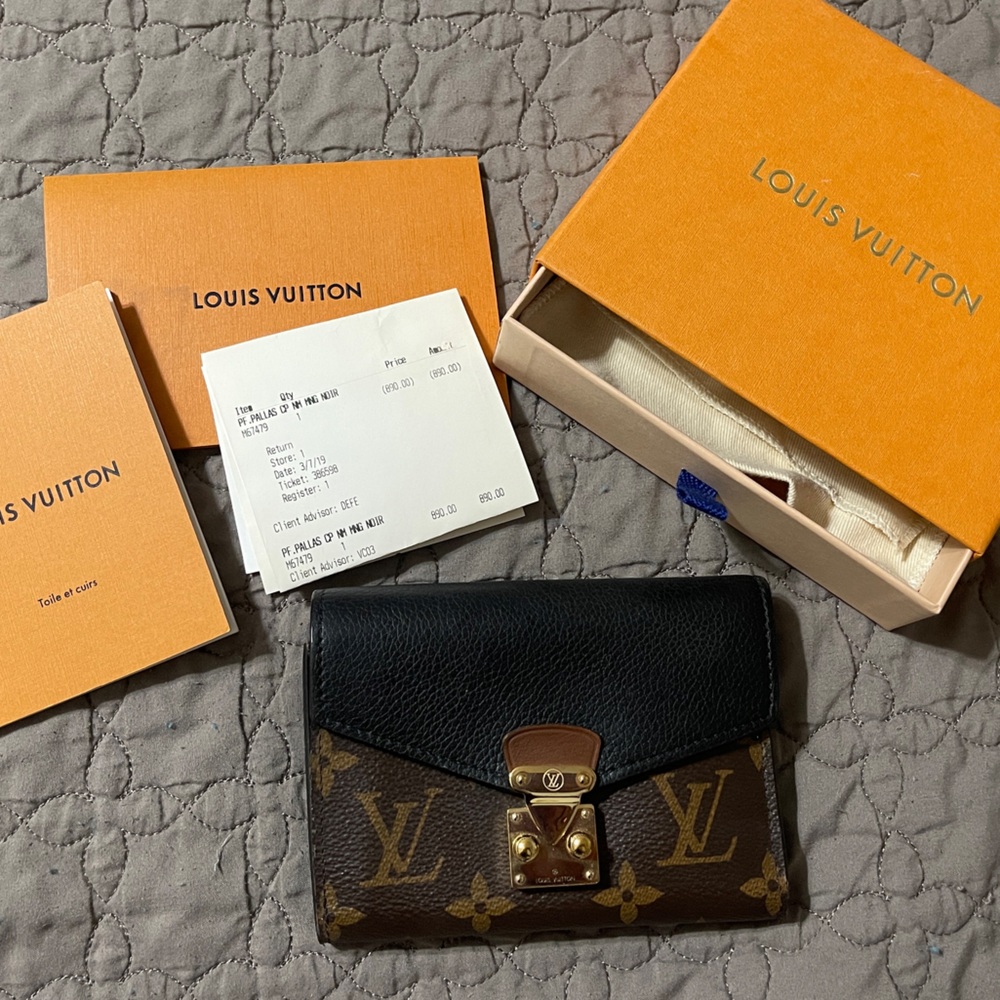 Louis Vuitton Monogram Black & Brown Small Trifold Wallet with Gold Hardware